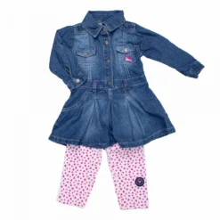 Ensemble Robe Chemise En Jean + Legging Imprimé Bébé CHEVIGNON