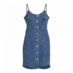 Robe à Bretelles En Jean Boutonnée Coton Stretch Femme VILA