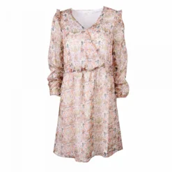 Robe Avec Volants Courte Col V Manches 7/8 à Fleurs Femme DEELUXE 74