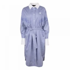 Robe Chemise à Rayures Col Blanc Avec Ceinture Logo Brodé Femme ADIDAS