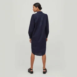 Robe Chemise Droite Manches Longues Longueur Genou Coton Femme VILA -Tendryne Soldes Boutique robe chemise droite manches longues longueur genou coton femme vila 3