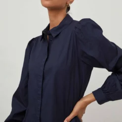 Robe Chemise Droite Manches Longues Longueur Genou Coton Femme VILA -Tendryne Soldes Boutique robe chemise droite manches longues longueur genou coton femme vila 4