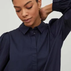 Robe Chemise Droite Manches Longues Longueur Genou Coton Femme VILA -Tendryne Soldes Boutique robe chemise droite manches longues longueur genou coton femme vila 5