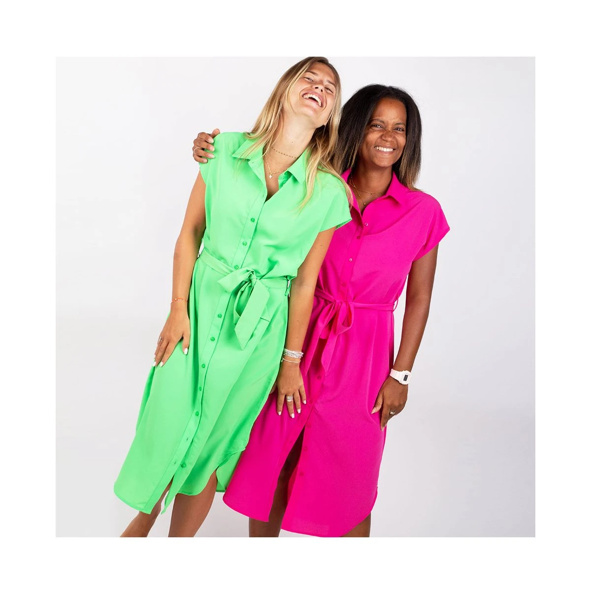 Robe Chemise Longue Manches Courtes à Nouer Femme PIECES 6 Robe Chemise Longue Manches Courtes à Nouer Femme PIECES – Image 4