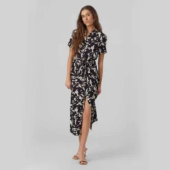 Robe Chemise Manches Courtes Imprimée Longueur Midi Femme VERO MODA -Tendryne Soldes Boutique robe chemise manches courtes imprimee longueur midi femme vero moda 1