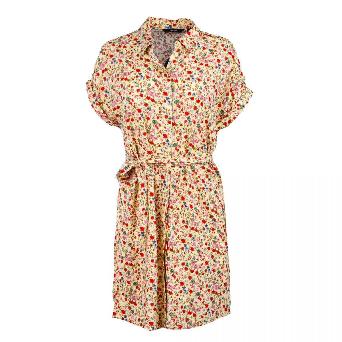 Robe Chemise Manches Courtes Jaune à Fleurs Femme VERO MODA 3 Robe Chemise Manches Courtes Jaune à Fleurs Femme VERO MODA