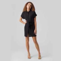 Robe Chemise Unie Manches Courtes Femme VERO MODA -Tendryne Soldes Boutique robe chemise unie manches courtes femme vero moda 1