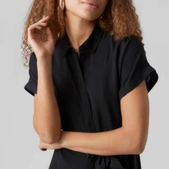 Robe Chemise Unie Manches Courtes Femme VERO MODA -Tendryne Soldes Boutique robe chemise unie manches courtes femme vero moda 3