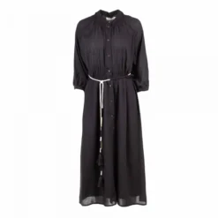 Robe Col Cheminée Longue Manches 7/8 Avec Lien De Serrage Noire Femme DEELUXE 74