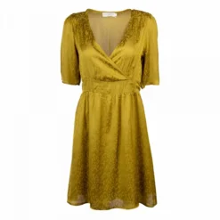 Robe Col V Satinée Avec Motifs Couleur Anis Drina Femme LA PETITE ETOILE