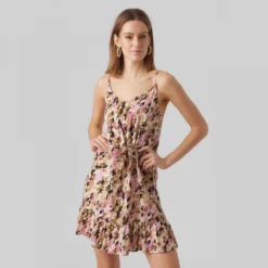 Robe Courte Sans Manches Col V Cintrée Imprimé Femme VERO MODA -Tendryne Soldes Boutique robe courte sans manches col v cintree imprime femme vero moda 3