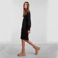 Robe Droite Détail Pailleté Poignets Côtelés Manches Longues Femme PIECES -Tendryne Soldes Boutique robe droite detail paillete poignets coteles manches longues femme pieces 4