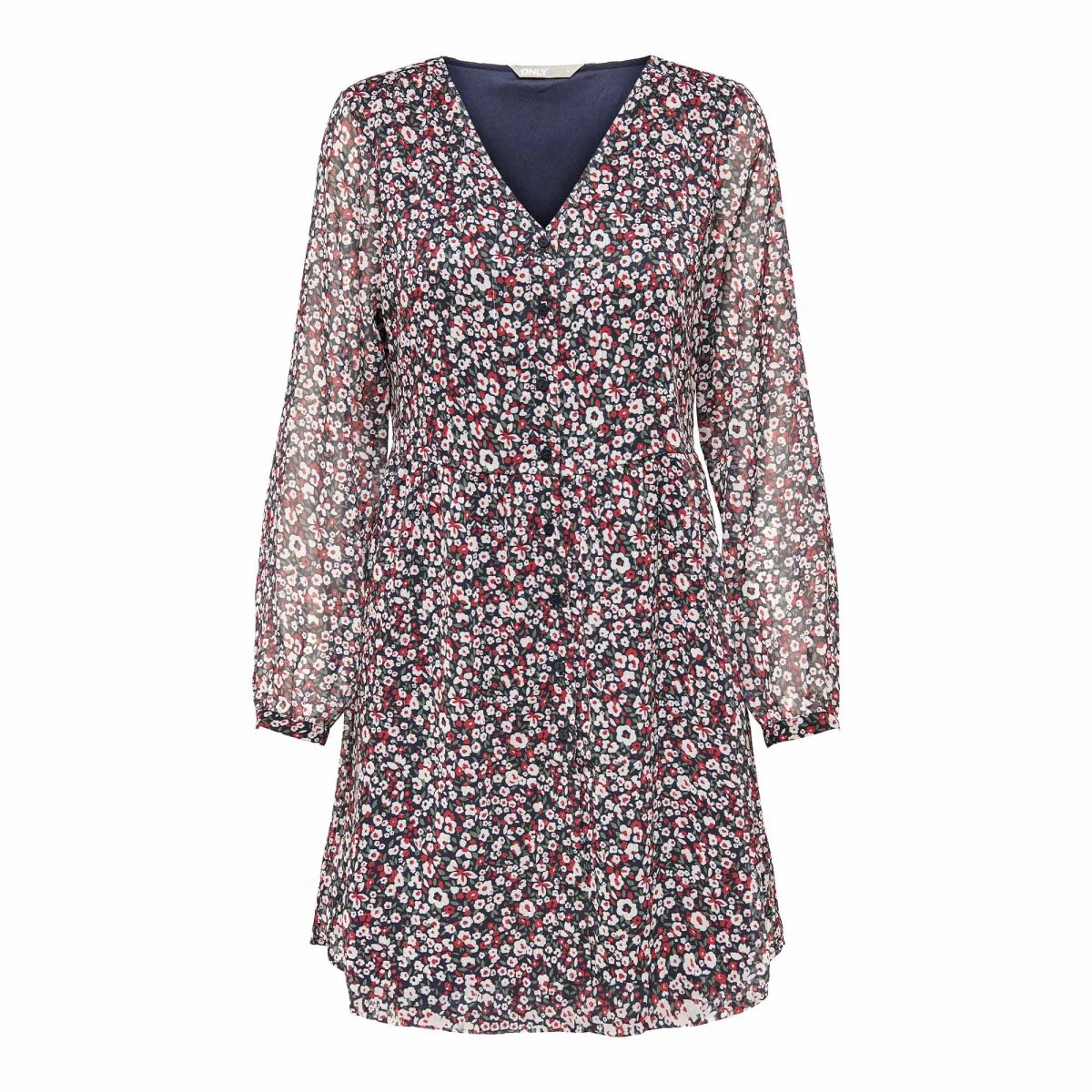 Robe Légère Manches Longues Col V Fleurie Femme ONLY 3 Robe Légère Manches Longues Col V Fleurie Femme ONLY