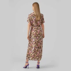 Robe Longue Chemise Manches Courtes Avec Ceinture Taches De Peinture Easy Femme VERO MODA -Tendryne Soldes Boutique robe longue chemise manches courtes avec ceinture taches de peinture easy femme vero moda 2