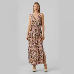 Robe Longue Sans Manches Col V Cordon Fendue Femme VERO MODA -Tendryne Soldes Boutique robe longue sans manches col v cordon fendue femme vero moda 3