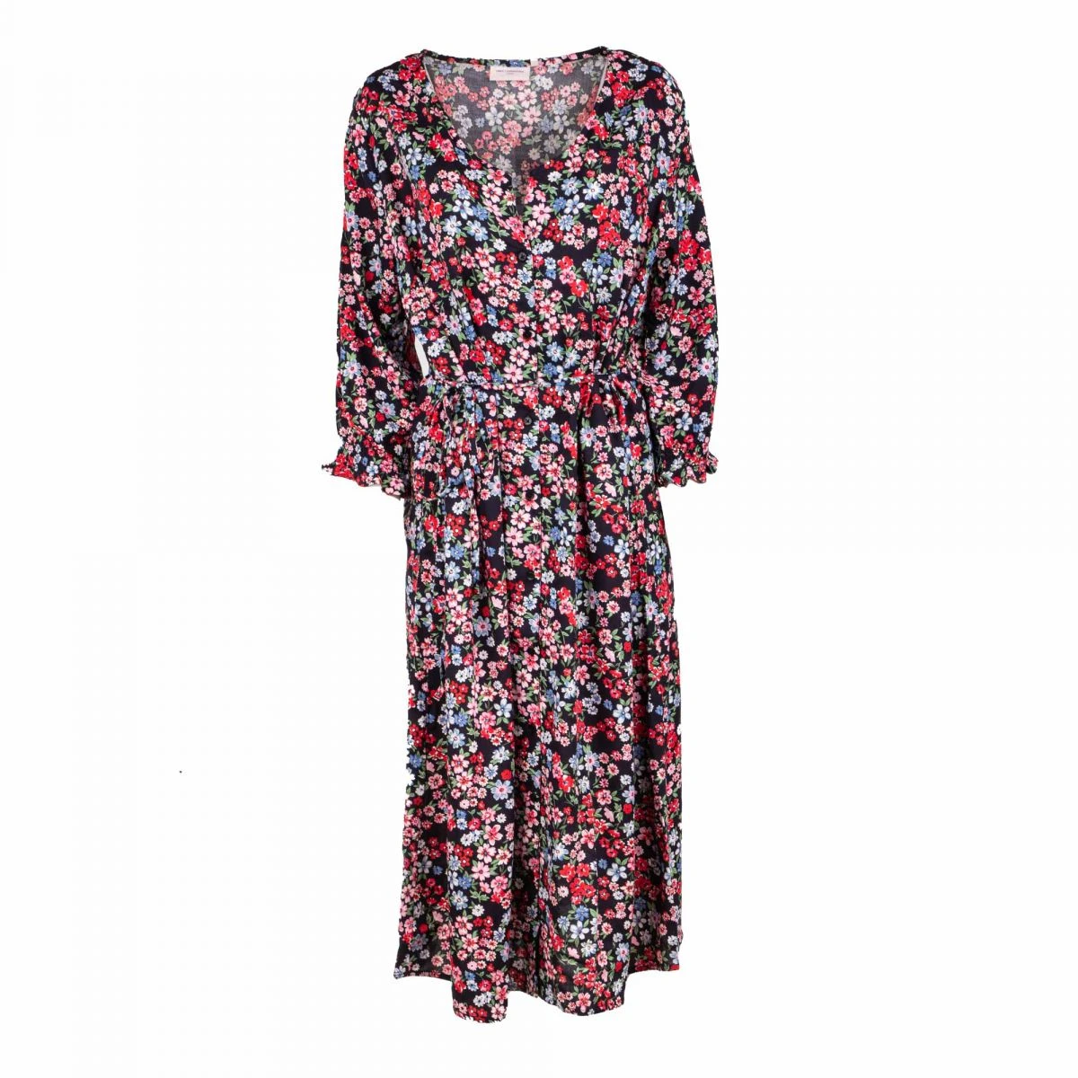 Robe Manches 3/4 à Fleurs Rouges Femme ONLY 3 Robe Manches 3/4 à Fleurs Rouges Femme ONLY