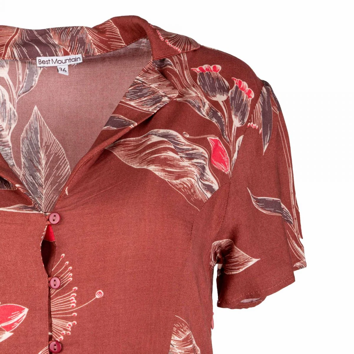 Robe Manches Courtes Col V à Fleurs Marron Femme BEST MOUNTAIN 6 Robe Manches Courtes Col V à Fleurs Marron Femme BEST MOUNTAIN – Image 4