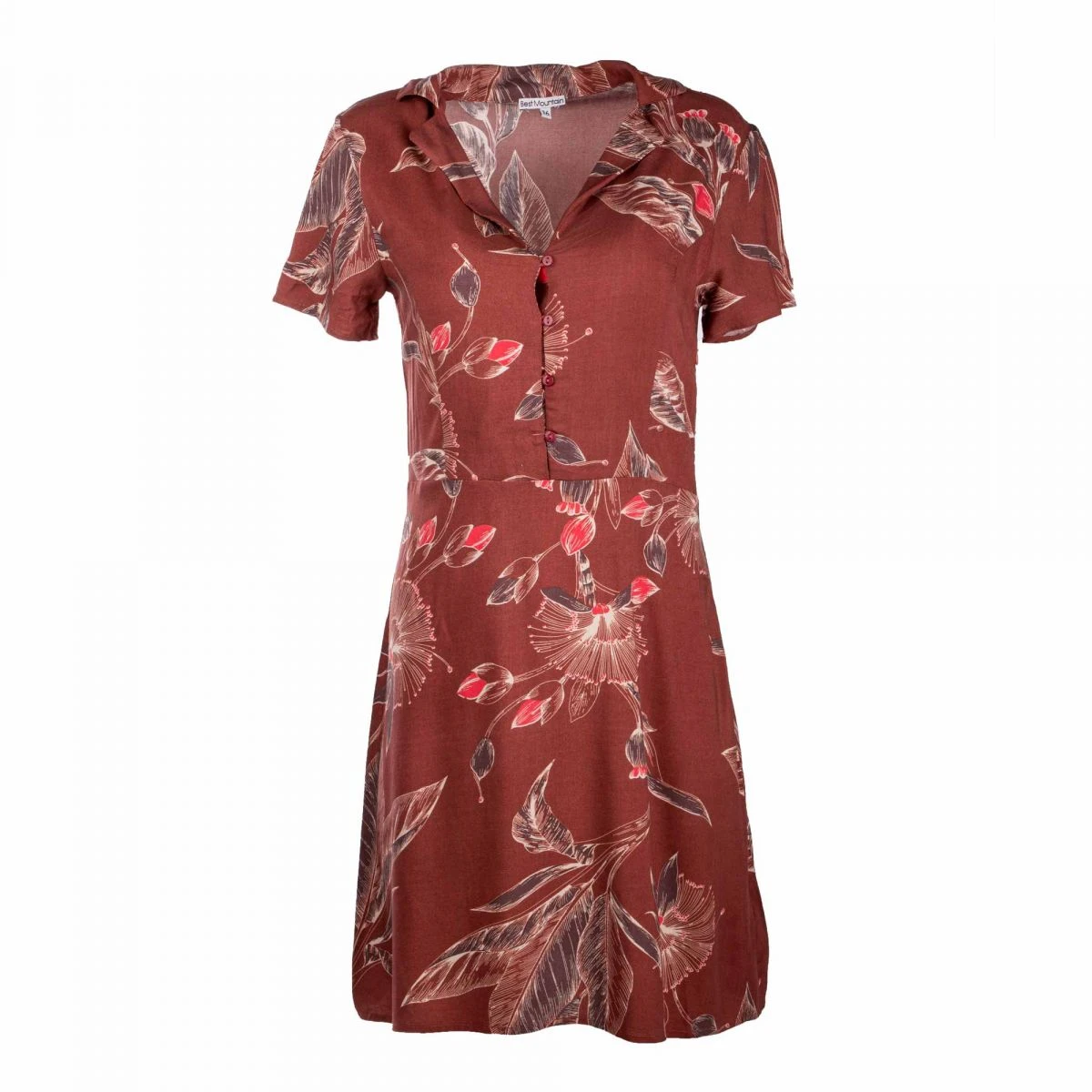 Robe Manches Courtes Col V à Fleurs Marron Femme BEST MOUNTAIN 3 Robe Manches Courtes Col V à Fleurs Marron Femme BEST MOUNTAIN