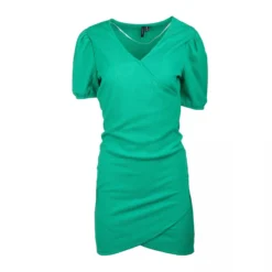 Robe Manches Courtes Col V Drapée Femme VERO MODA -Tendryne Soldes Boutique robe manches courtes col v drapee femme vero moda 3