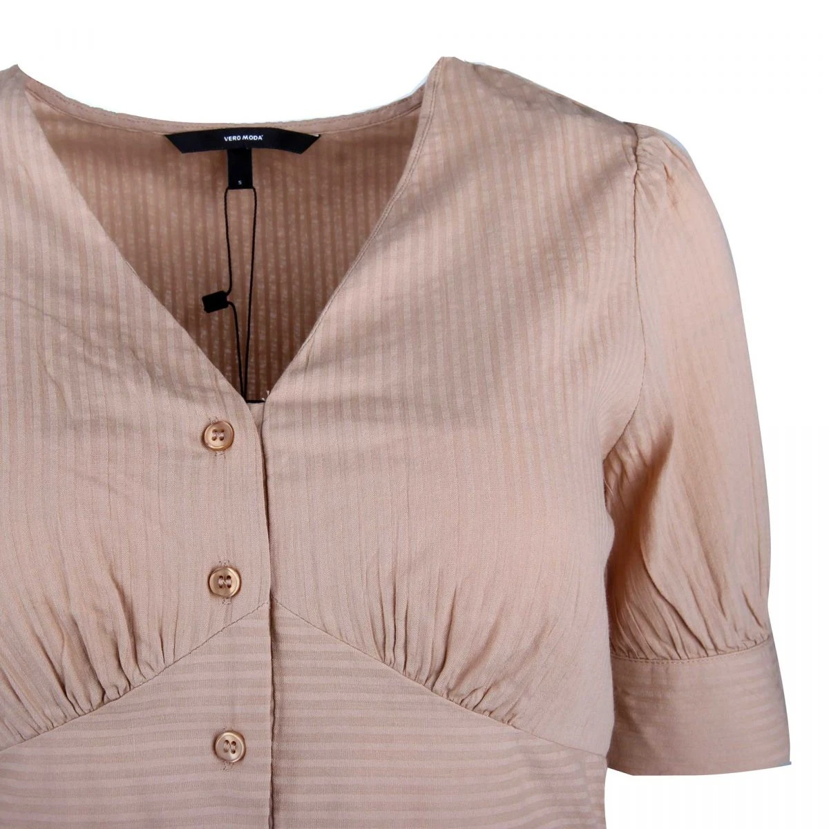 Robe Manches Courtes Coton Doux Boutonné à Rayures Femme VERO MODA 9 Robe Manches Courtes Coton Doux Boutonné à Rayures Femme VERO MODA – Image 7