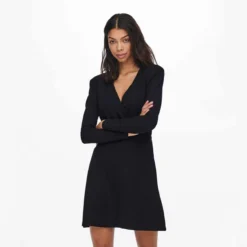 Robe Manches Longues Col Cache Coeur Cintrée Femme ONLY -Tendryne Soldes Boutique robe manches longues col cache coeur cintree femme only 1