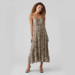 Robe Midi à Fines Bretelles Volant Imprimé Animal Femme VERO MODA -Tendryne Soldes Boutique robe midi a fines bretelles volant imprime animal femme vero moda 1