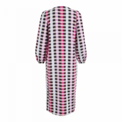 Robe Midi Droite à Carreaux Manches Ballon Stretch Femme VILA -Tendryne Soldes Boutique robe midi droite a carreaux manches ballon stretch femme vila 2