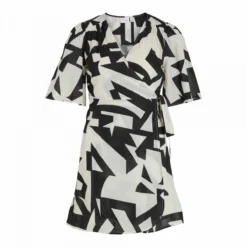 Robe Portefeuille Courte Francine Motifs Géométriques Noirs Femme VILA