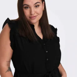 Robe Sans Manches Col V Cintrée Droite Boutons Femme ONLY CARMAKOMA -Tendryne Soldes Boutique robe sans manches col v cintree droite boutons femme only carmakoma 4