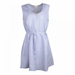 Robe Sans Manches Rayures Boutons Cordon Lin Femme AMERICAN VINTAGE