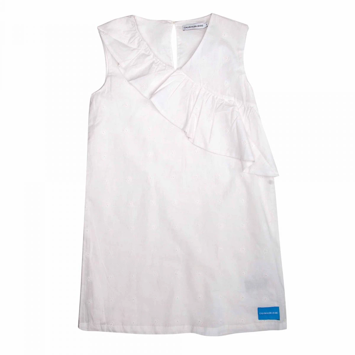 Robe Sans Manches Volant Empiècement Brodé Coton Enfant CALVIN KLEIN 3 Robe Sans Manches Volant Empiècement Brodé Coton Enfant CALVIN KLEIN